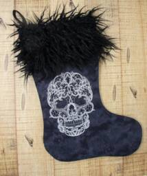 Lace Skull Christmas Stocking, Sugar Skull, Day Of The Dead, Gothic Black Decoration, Personalize - thumbnail 1