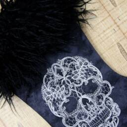 Lace Skull Christmas Stocking, Sugar Skull, Day Of The Dead, Gothic Black Decoration, Personalize - thumbnail 2