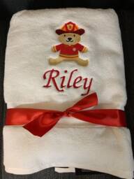 Fireman Bear Name Bath Towel