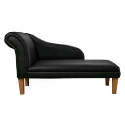 Black Genuine Leather Chaise Longue - Indoor Sofa Lounger Handmade in Britain - thumbnail 3