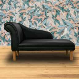 Black Genuine Leather Chaise Longue - Indoor Sofa Lounger Handmade in Britain - thumbnail 1