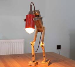 Handmade Robot Desk Lamp Rustic Oak Barrel Vintage Light