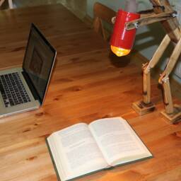 Handmade Robot Desk Lamp Rustic Oak Barrel Vintage Light - thumbnail 3