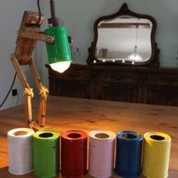 Handmade Robot Desk Lamp Rustic Oak Barrel Vintage Light - thumbnail 4