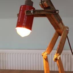 Handmade Robot Desk Lamp Rustic Oak Barrel Vintage Light - thumbnail 2