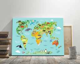 Animal World Map Canvas For Kids Large Boy's Room Wall Art - thumbnail 1