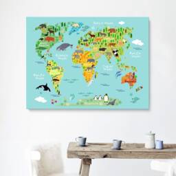Animal World Map Canvas For Kids Large Boy's Room Wall Art - thumbnail 3