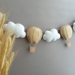 Hot Air Balloon Garland Felt For Monochrome Nursery Wall Decor Kids Room Adventure Wall Garlands Travel - thumbnail 2