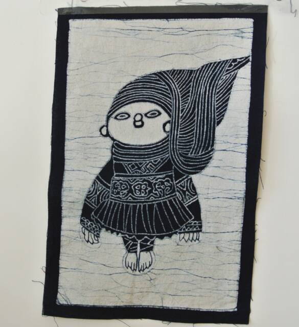 Vintage Batik , Abstract Painting , Tapestry, Table Matt, The Miao Child, Good Luck, Indigo Wall Hanging - image 1