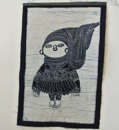 Vintage Batik , Abstract Painting , Tapestry, Table Matt, The Miao Child, Good Luck, Indigo Wall Hanging
