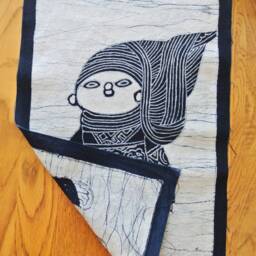 Vintage Batik , Abstract Painting , Tapestry, Table Matt, The Miao Child, Good Luck, Indigo Wall Hanging - thumbnail 3
