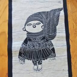 Vintage Batik , Abstract Painting , Tapestry, Table Matt, The Miao Child, Good Luck, Indigo Wall Hanging - thumbnail 2