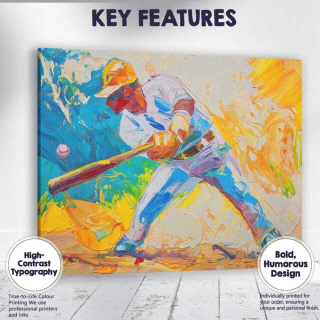 Vibrant Baseball Batter Modern Expressionist Sports Art Canvas Wall Print Decor Picture Ready To Hang - image 1