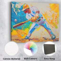 Vibrant Baseball Batter Modern Expressionist Sports Art Canvas Wall Print Decor Picture Ready To Hang - thumbnail 2