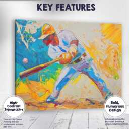 Vibrant Baseball Batter Modern Expressionist Sports Art Canvas Wall Print Decor Picture Ready To Hang - thumbnail 1