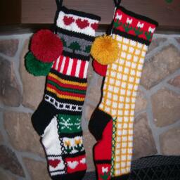 Hand Knit Christmas Stocking Sampler Snowflakes Hearts Trees Flowers Candy Cane Stripe By Santa's Works - thumbnail 3