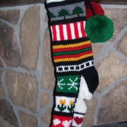 Hand Knit Christmas Stocking Sampler Snowflakes Hearts Trees Flowers Candy Cane Stripe By Santa's Works - thumbnail 2