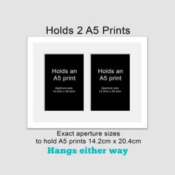 A5 Multi Photo Frame - White Wood, Holds 2 Prints
