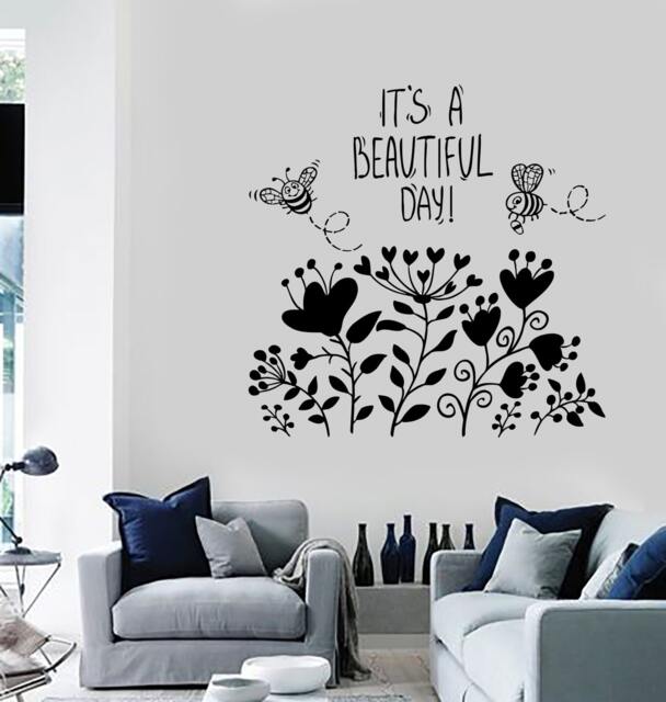 Wall Vinyl Decal Flower Bee Quote Have A Nice Day Floral Modern Decor Mural Art 1451Dz - image 1