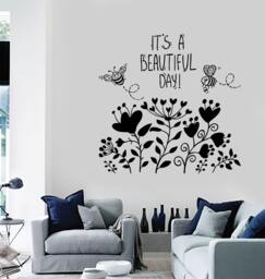 Wall Vinyl Decal Flower Bee Quote Have A Nice Day Floral Modern Decor Mural Art 1451Dz - thumbnail 1