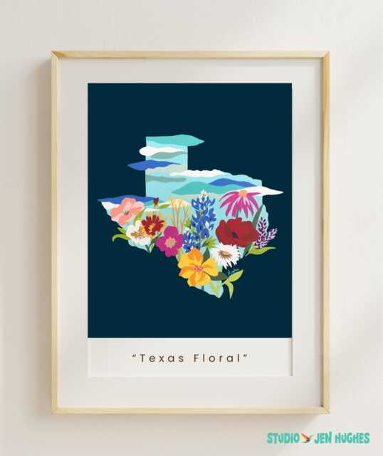 Texas Wildflower Art Print, Whimsical Floral Painting, Signed Wall - image 1