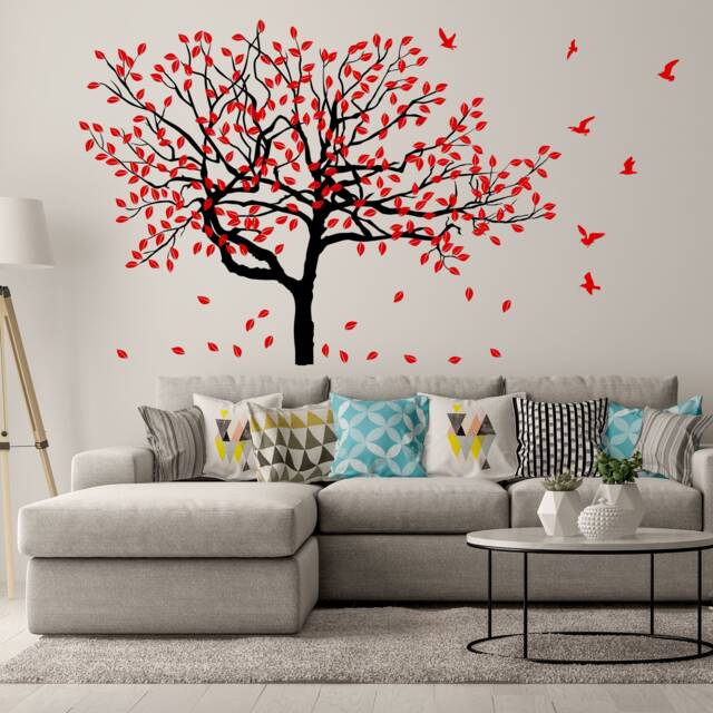 Tree Sticker Decal - Wall Birch Art Vinyl Nursery Stickers Nature Botanical Trees Decals Forest Decor Natural Big Leaf Peel & Stick - image 1