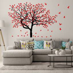 Tree Sticker Decal - Wall Birch Art Vinyl Nursery Stickers Nature Botanical Trees Decals Forest Decor Natural Big Leaf Peel & Stick - thumbnail 1