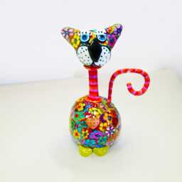 Colorful Cat Figurine Handmade Pop Art Sculpture - thumbnail 2