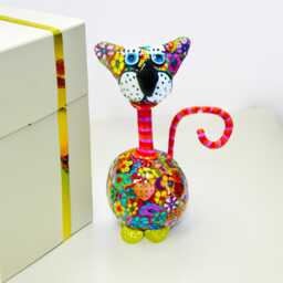 Colorful Cat Figurine Handmade Pop Art Sculpture - thumbnail 1