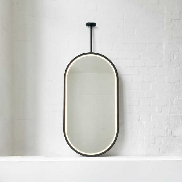 Capsula Ceiling Suspended Contemporary Illuminated Mirror With Full Black Frame - image 1