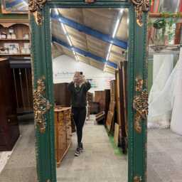 French Louis Ornate Mirror Painted & Gilded Forest Green Copper Leaf - thumbnail 3