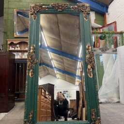 French Louis Ornate Mirror Painted & Gilded Forest Green Copper Leaf - thumbnail 2