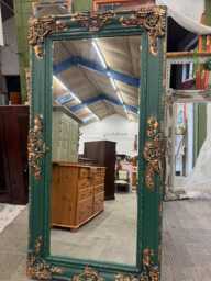 French Louis Ornate Mirror Painted & Gilded Forest Green Copper Leaf