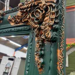 French Louis Ornate Mirror Painted & Gilded Forest Green Copper Leaf - thumbnail 4