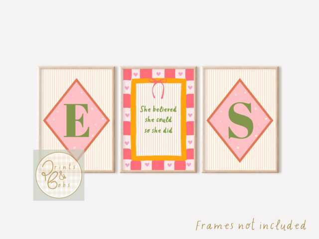 Bright Positive Affirmation Initial Prints For Sisters, Perfect Girls Room, Nursery Or Playroom - Prints Only, Unframed - image 1