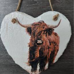 Highland Cow Slate Heart Plaque Handmade Wall Hanging - 15cm - thumbnail 2