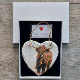 Highland Cow Slate Heart Plaque Handmade Wall Hanging - 15cm - thumbnail 3