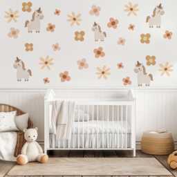 Unicorn Wall Decals Neutral Nursery Decor Floral Stickers Boho Peel & Stick Baby Girl Room - thumbnail 1