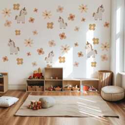 Unicorn Wall Decals Neutral Nursery Decor Floral Stickers Boho Peel & Stick Baby Girl Room - thumbnail 3