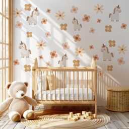 Unicorn Wall Decals Neutral Nursery Decor Floral Stickers Boho Peel & Stick Baby Girl Room - thumbnail 2