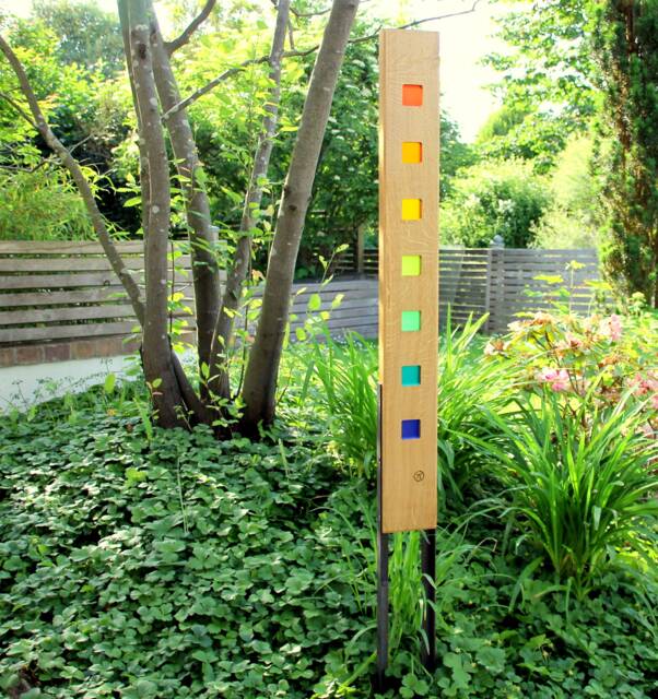 Garden Sculpture Made Of Wood & Glass. A Unique, Handmade, Weatherproof Garden Decoration
