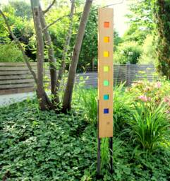Garden Sculpture Made Of Wood & Glass. A Unique, Handmade, Weatherproof Garden Decoration
