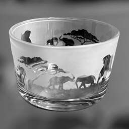 Elephant Bowl - Clear Glass Bowl With Elephant Frieze Design Perfect For Tealight Or Floating Candles Dish Snack Pudding - thumbnail 3