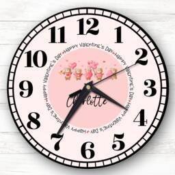 Watercolour Cute Teddy Bears With Hearts Valentine's Gift Personalised Clock - thumbnail 1