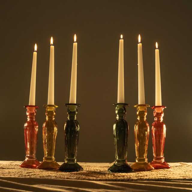 Recycled Glass Fluted Candle Stick 22cm - image 1
