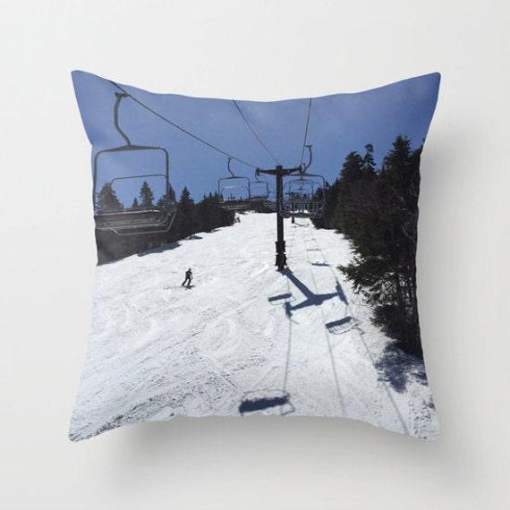 Chairlift Killington, Pillow Or Cover Home Decor, Winter Decor, Interior Design, White, Blue, Winter, Nature, Snow, Ski Decor, Vermont - image 1