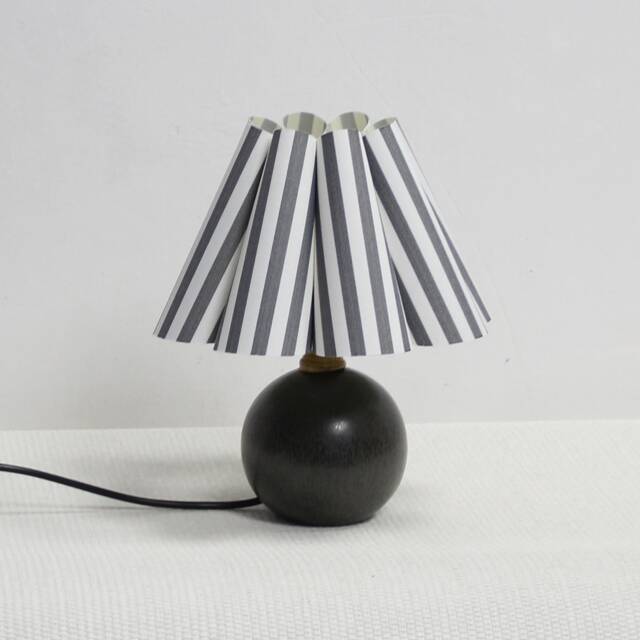 Gray Striped Fabric Lampshade Ceramic Bedside Lamp - image 1