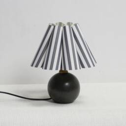 Gray Striped Fabric Lampshade Ceramic Bedside Lamp