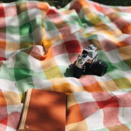 Linen Beach Blanket, Plaid Picnic Blanket - 59x53 Inches - thumbnail 3