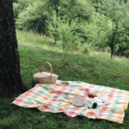 Linen Beach Blanket, Plaid Picnic Blanket - 59x53 Inches - thumbnail 2